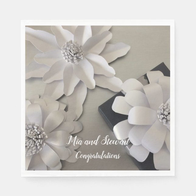 Elegante Silver Blume Herzlichen Glückwunsch Serviette (Vorderseite)
