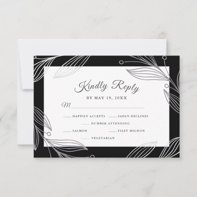 Elegante Silver Botanical Wedding Dinner Choice RSVP Karte (Vorderseite)