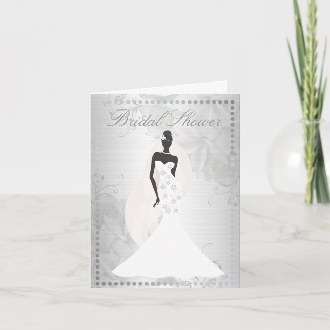 Elegante Silver Bridal Dusche Einladung (Vorderseite)