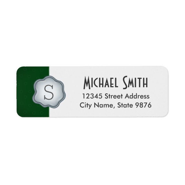 Elegante Silver Briefmarke Monogram auf Forest Gre (Vorne)