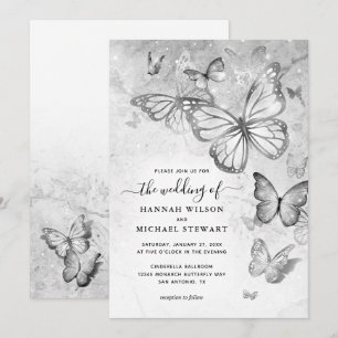 Elegante Silver Butterfly Wedding Einladung