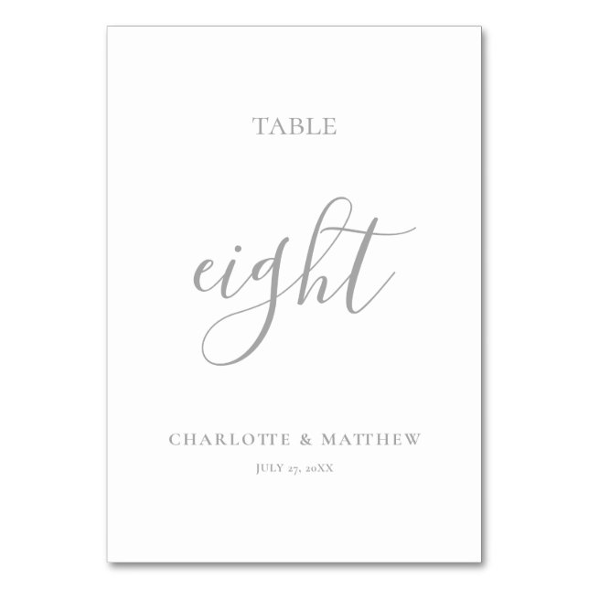 Elegante Silver Calligrafy Tischnummer (Vorderseite)