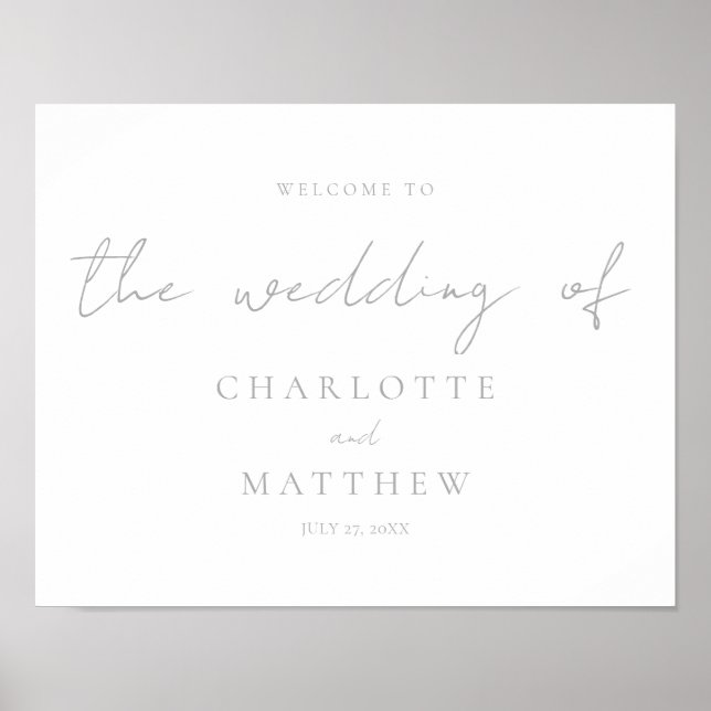 Elegante Silver Calligraphy Welcome Wedding Poster (Vorne)