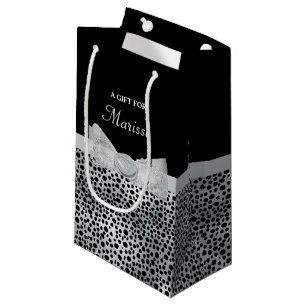 Elegante Silver Cheetah Print Frilly Bow mit Namen Kleine Geschenktüte