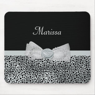 Elegante Silver Cheetah Print Frilly Bow mit Namen Mousepad