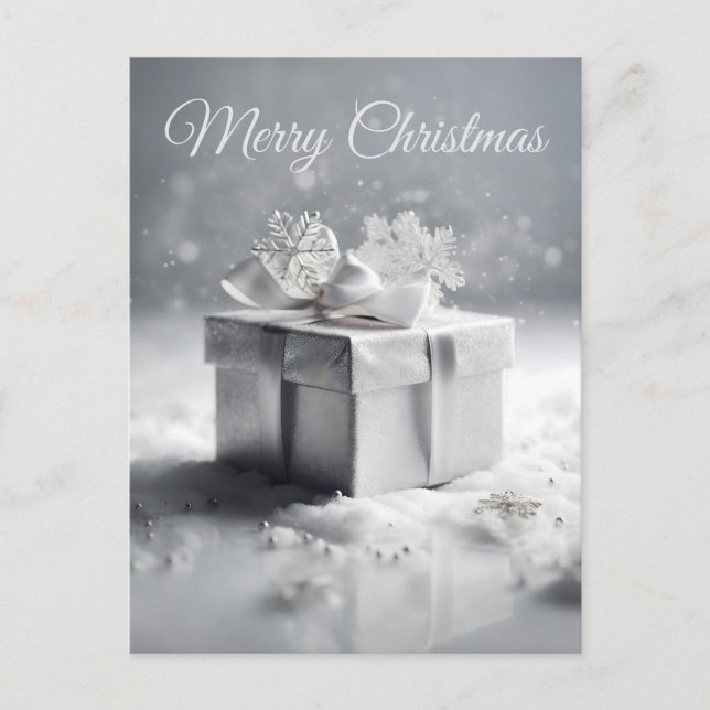 Elegante Silver Christmas Geschenkboxen mit Schnee Postkarte (Vorderseite)