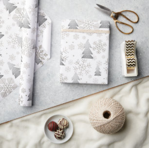 Elegante Silver Christmas Tree Snowflake Geschenkpapier