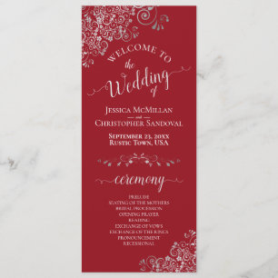 Elegante Silver Curls auf Crimson Red Simple Weddi Programm