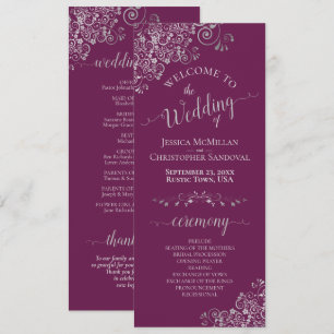 Elegante Silver Curls Cassis Lila Magenta Wedding Programm
