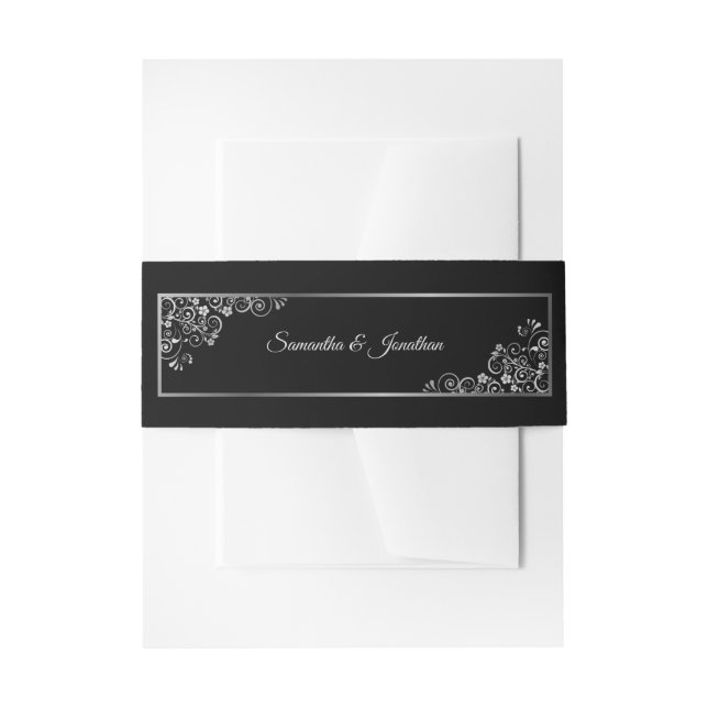 Elegante Silver Curls Wirbel Klassische Schwarze H Einladungsbanderole (Vorderseite Beispiel)