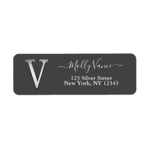 Elegante Silver Custom Monogram V Name Label
