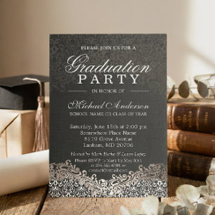 Elegante Silver Damask Grad Graduation Party Einladung