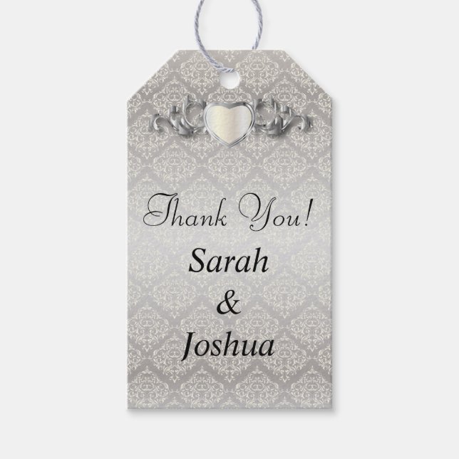 Elegante Silver Damask Style Wedding 1 Geschenkanhänger (Vorderseite)