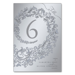 Elegante Silver Damask Wedding Tischnummer Card