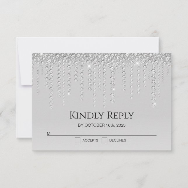 Elegante Silver Diamonds Wedding RSVP Card (Vorderseite)
