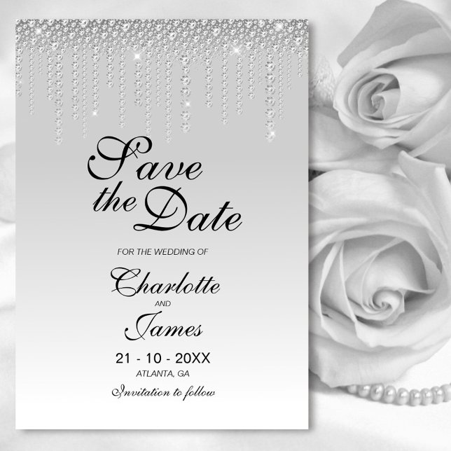 Elegante Silver Diamonds Wedding Save the Date (Von Creator hochgeladen)