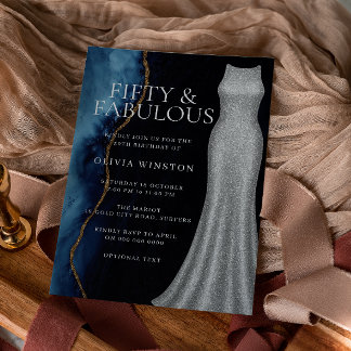 Elegante Silver Dress & Navy 50. Geburtstagsparty Einladung