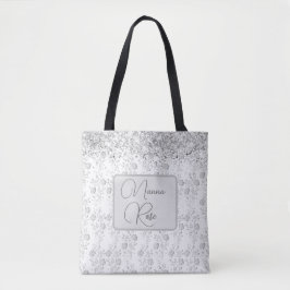 Elegante Silver Floral Glittery Personalisiert Tasche