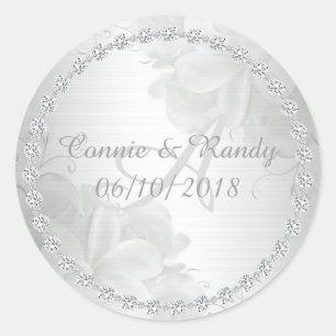 Elegante Silver Floral und Diamond Monogram Weddin Runder Aufkleber