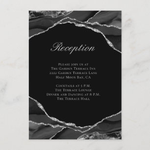 Elegante Silver Foil Black Agate Hochzeitsempfang Begleitkarte