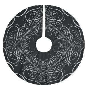 Elegante Silver Foil Look Filigree Scrollwork Schw Polyester Weihnachtsbaumdecke