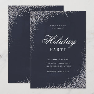 Elegante Silver Foil Script Holiday Party Einladung
