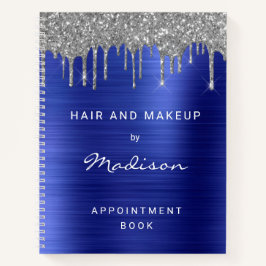 Elegante Silver Glitter Drip Blue Ernennung Notizbuch