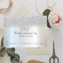 Elegante Silver Glitzer Bokeh RSVP Card
