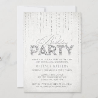 Elegante Silver Glitzer Geburtstagsparty Einladung