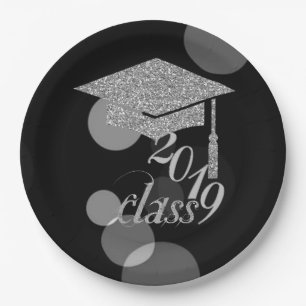 Elegante Silver Glitzer Graduation Cap, Klasse 201 Pappteller