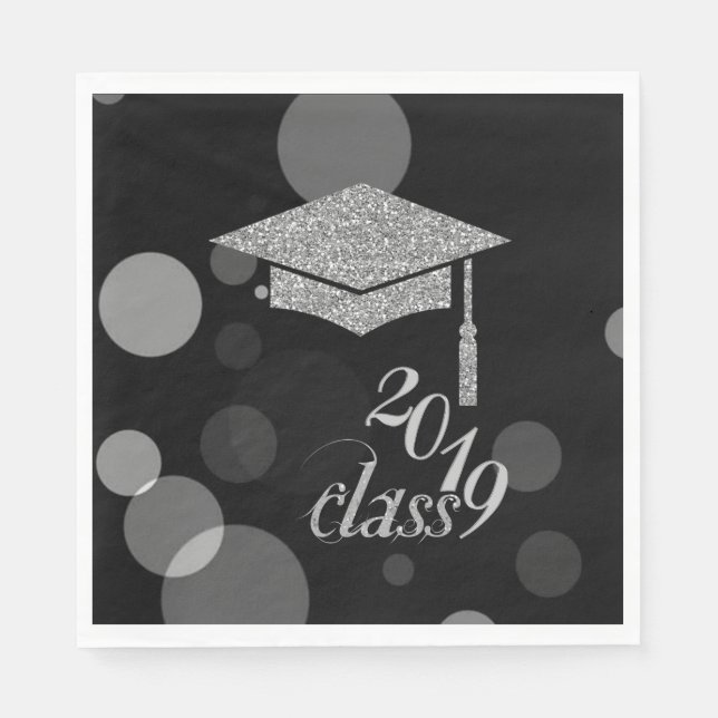 Elegante Silver Glitzer Graduation Cap, Klasse 201 Serviette (Vorderseite)