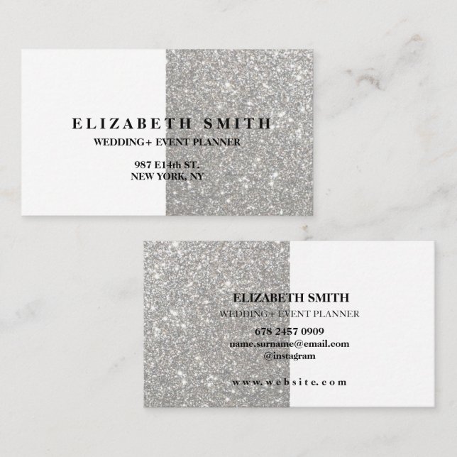 Elegante Silver Glitzer Texture Business Card Visitenkarte (Vorne/Hinten)