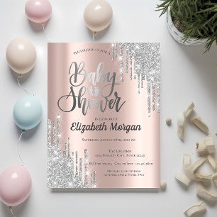 Elegante Silver Glitzer Tropfen Rose Gold Baby Dus Einladung