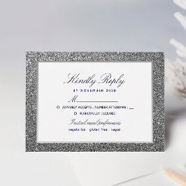 Elegante Silver Glitzer Wedding RSVP Karte