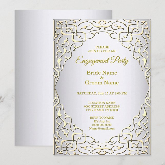 Elegante Silver Gold dekorative Verlobung Einladung (Vorne/Hinten)