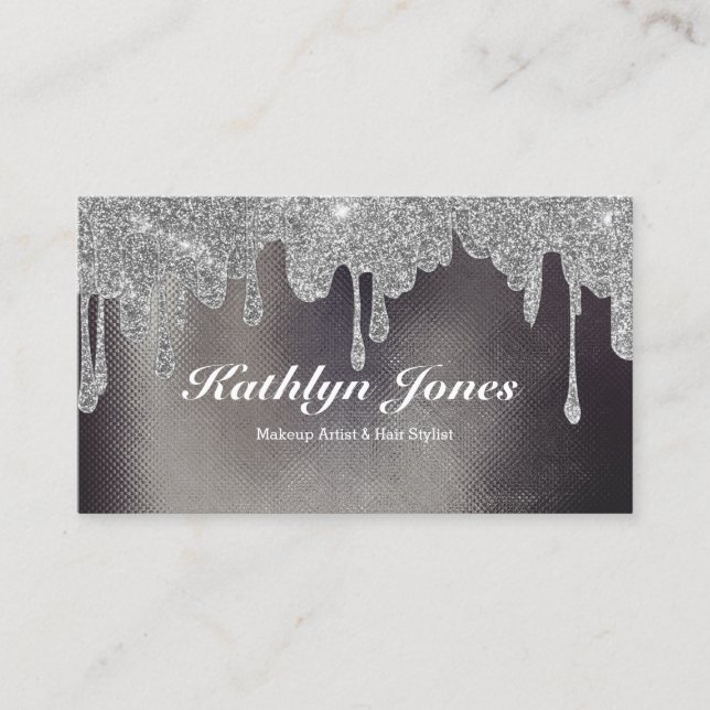 Elegante Silver Gold Dripping Makeup Haair Beauty Visitenkarte (Vorderseite)