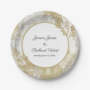 Elegante Silver Gold Frame Custom Wedding Pappteller
