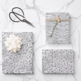 Elegante Silver Gray Animal Print Muster Geschenkpapier Set
