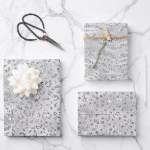 Elegante Silver Gray Animal Print Muster Geschenkpapier Set