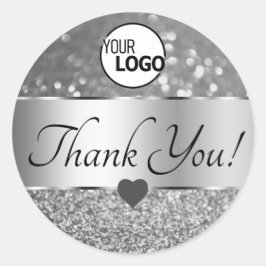 Elegante Silver Gray Glitzer Stars Danke Logo Runder Aufkleber