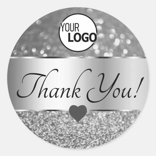Elegante Silver Gray Glitzer Stars Danke Logo Runder Aufkleber (Vorderseite)