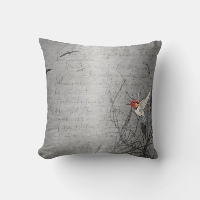 Elegante Silver Gray Hummingbird Art Print Kissen (Vorderseite)