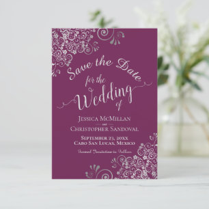 Elegante Silver Gray Lace Cassis Lila Hochzeit Save The Date