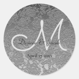 Elegante Silver Gray Monogram Moderne Hochzeit Runder Aufkleber