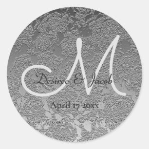 Elegante Silver Gray Monogram Moderne Hochzeit Runder Aufkleber