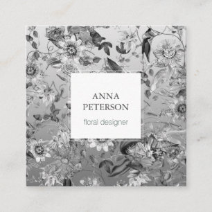 Elegante Silver Gray Passion Blume Quadratische Visitenkarte