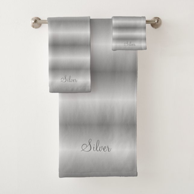 Elegante Silver & Gray Streifen Badhandtuch Set (Insitu)