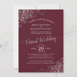 Elegante Silver Gray und Burgund Virtual Wedding Einladung