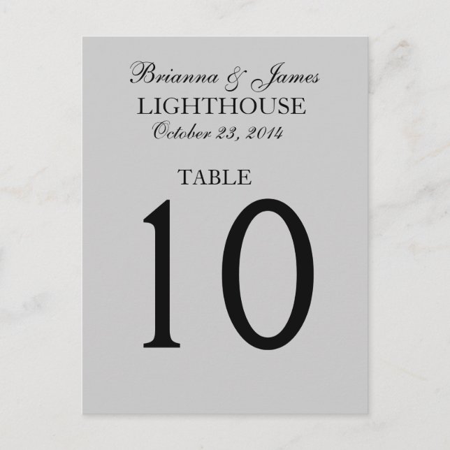 Elegante Silver Gray Wedding Tischnummer Card (Vorderseite)