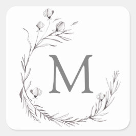Elegante Silver Gray White Botanical Wreath Weddin Quadratischer Aufkleber